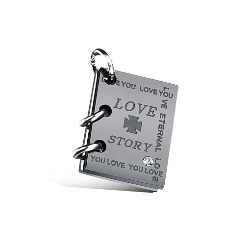 Кулон Книга Love Story. Цирконий. Для гравировки на память. Цвет титан.